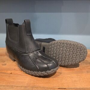 LL Bean Mens Chelsea Duck Boots Black Leather Waterproof Rain Boots Size 10 M